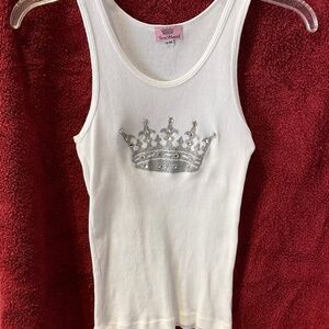 Yvette Mandell White Tank Top Small / Medium Swarovski Rhinestone Crown Sexy